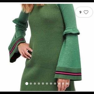 NWOT | Free People | Green Sweater Dress | Sport Bell Sleeve | Ruffle Sleeve